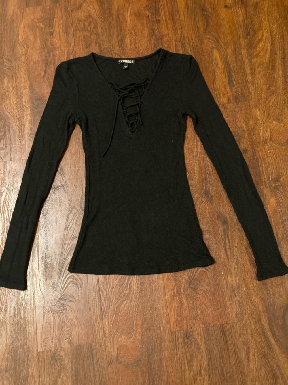 Express Black Ribbed Lace-Up Long Sleeve